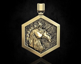 unicorn pendant jewelry 3d printable pendants gold silver platinum sterling men relief animal horse fiction fantasy horn women 3d print model - Mito3D