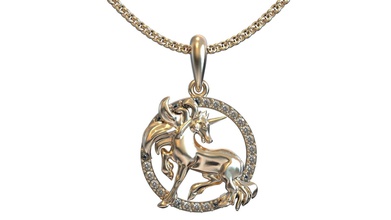unicorn pendant jewelry fairytale circle horn horse zircon fianite gold silver part gemstone beauty feminine covering art gem fairy pendants 3d print model - Mito3D