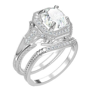 unico arte deco Fidanzamento squillare gruppo musicale gioielleria gemma platino stampabile diamante 3d cad design personalizzare nozze anelli 3d print model - Mito3D