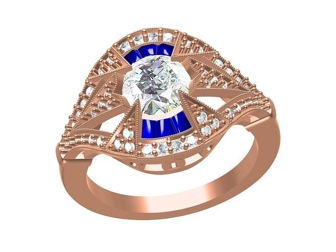unique art deco engagement ring women cad diamond jewel jewelery 3d design fashion wedding customize gold silver jewelry rings 3D print model - Mito3D