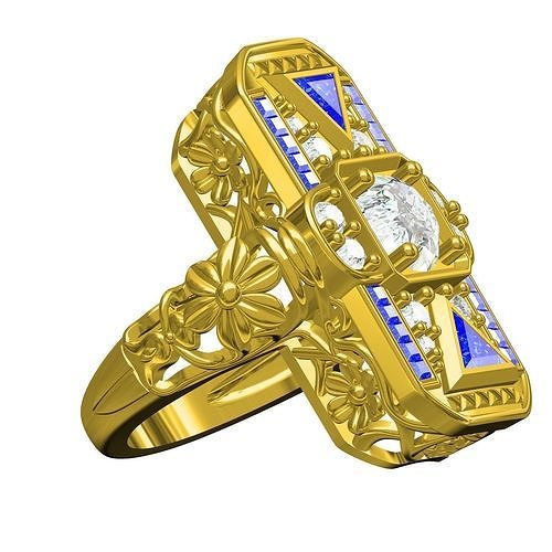 unique art deco filigree engagement ring gold precious jewelry printable silver diamond platinum jewel 3d cad design customize wedding rings 3D print model - Mito3D