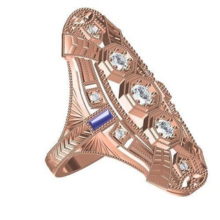 unique art deco style womens ring diamond gold jewellery silver gem wedding engagement 3d cad design customize printable jewel models jewelry rings 3d print model - Mito3D
