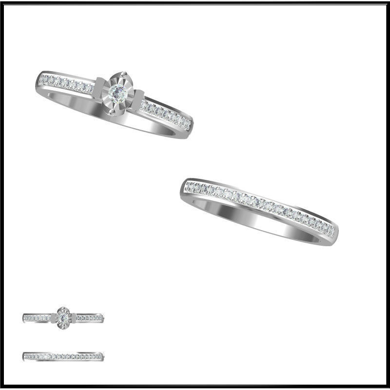 unique bridal set rings ring cad solid gold art deco minimalist vintage elegant best custom affordable jewelry 3D print model - Mito3D