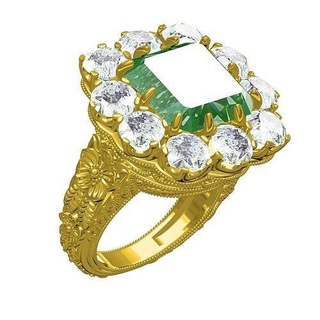 unico Smeraldo calcolo giro alone arte deco incisione design squillare gioielleria gemma platino diamante oro gioiello argento stampabile 3d cad anelli 3d print model - Mito3D