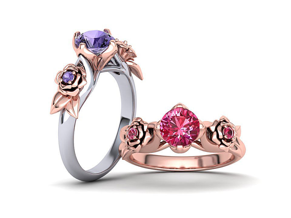 unique flower engagement ring 1ct stone 3dmodel jewelry floral flowers nature usa canada italy solitaire diamonds emerald ruby sapphire 4claw diamond rings 3D print model - Mito3D