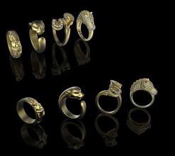 uniques modèles ring - 4 1 paquet bijoux de l'anneau joyau le diamant gem l'engagement platine saphir l'émeraude précieux mariage ruby l'améthyste or les pierres précieuses d'argent doigt anneaux 3d print model - Mito3D