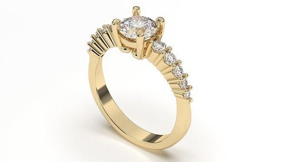 einzigartig runden Diamanten Engagement Ring Gold Schmuck Silber Hochzeit Juwel Diamant druckbar 3dd Modell Edelsteine Aussagering Ringe 3d print model - Mito3D