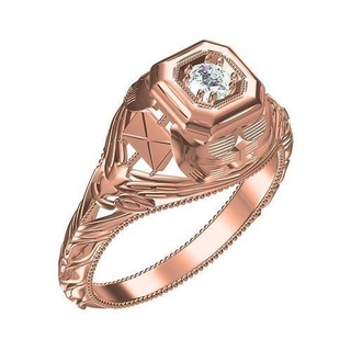 unique single stone engraving art deco ring jewelry precious gem gold printable silver diamond jewel platinum 3d cad design customize rings 3d print model - Mito3D