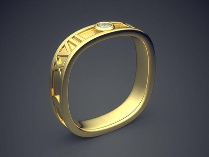 unique square engagement ring diamond roman date gold jewel jewellery jewelry rings wedding brilliant cad fashion beauty finger gem platinum 3d print model - Mito3D