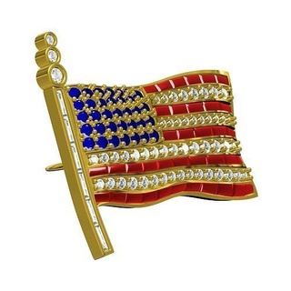 unique usa flag diamond brooch jewelry design gold gems jewel 3d cad printable customize silver yellow sterling art fashion brooches 3d print model - Mito3D