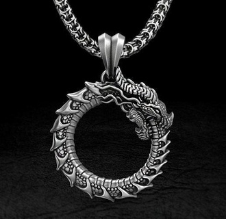 Uroboros Ejderha kolye urboros bas Rahatlama mücevher takı madalyon Ouroboros gümüş Sanat ejderhalar fantezi meydan okuma baş yazdırılabilir kuyumcu yüzük yüzükler 3d print model - Mito3D