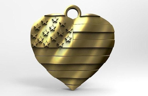 usa flag heart pendant american jewelry jewel art fashion pendants 3d print model - Mito3D