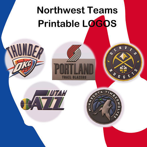 USA Nordwest Basketball Teams druckbar Logos Denver Nuggets Minnesota Holzwölfe Oklahoma Stadt Donner Logo Portland Weg Blazer Utah Jazz Kunst Zeichen 3D print model - Mito3D