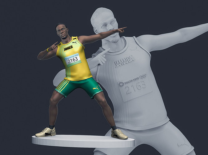 usain bullone 3d stampabile 2 sport statua atletica capra miniature figure figurina carattere uomo umano disco olimpico campioni arte sculture 3D print model - Mito3D