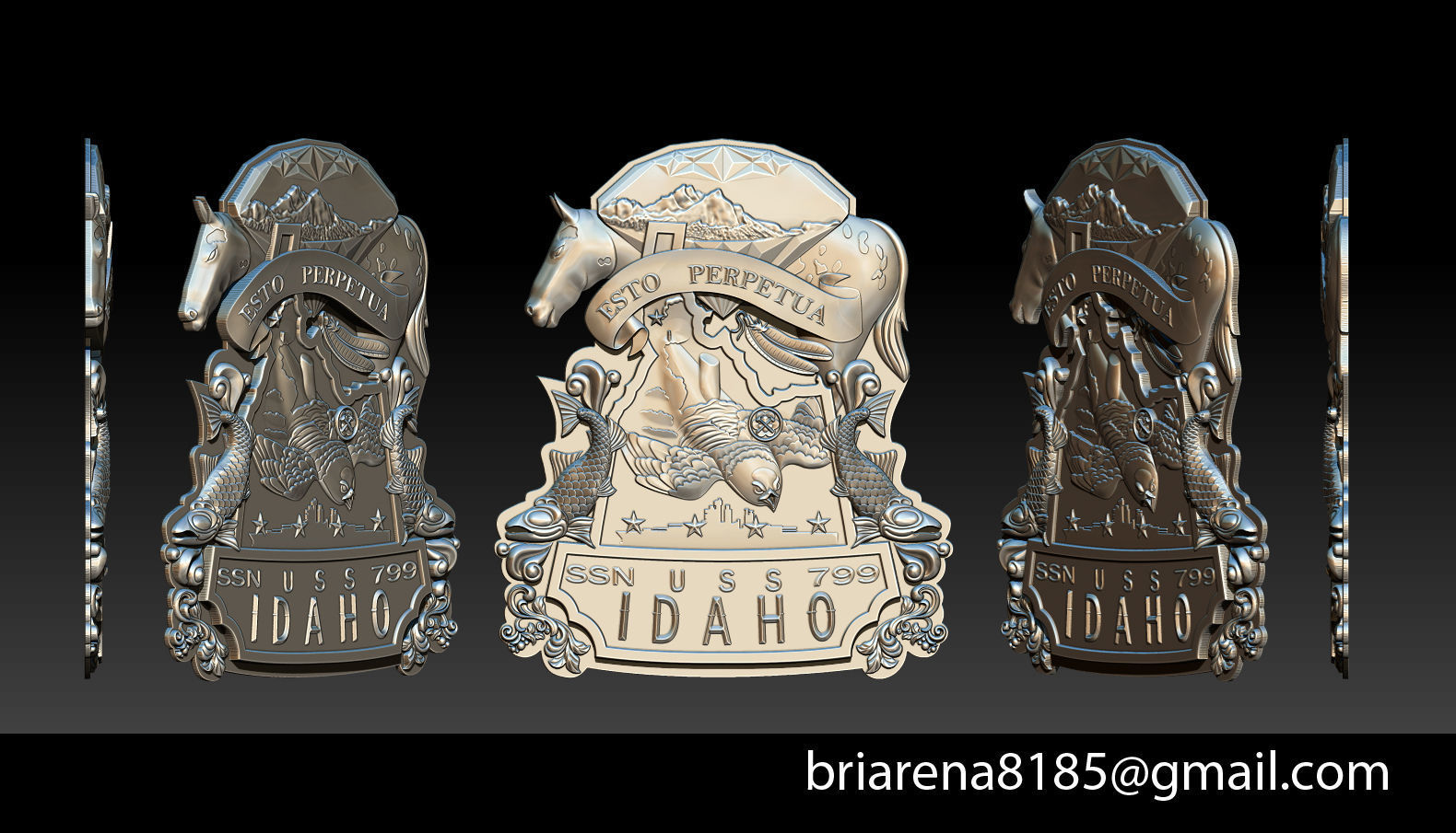 uss idaho sssn 799 shield ssn 3d printable officer weapons cop states america pendant meaning jewelry jewellery printing cnc model stl bracelets 3D print model - Mito3D