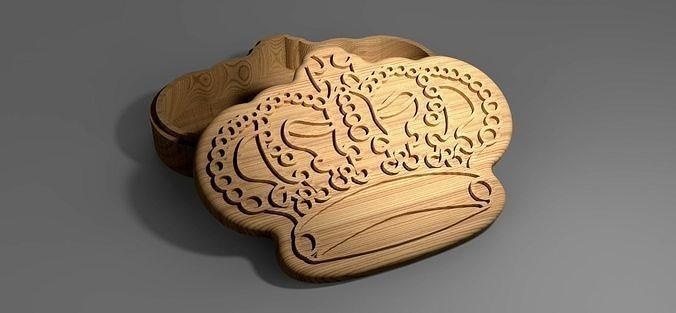 carved couronne boîte eps svg cnc routeur récipient espace rangement décoration biscuit bijoux bois vcarve graveur usinage Roi maison décor 3d print model - Mito3D