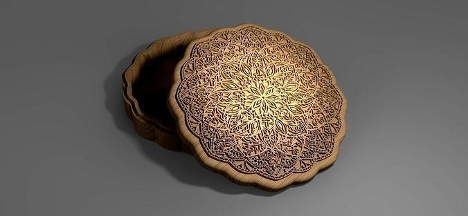 v-carved mandala box eps svg cnc router container storage decoration cokkie jewellery wood vcarve machining engraver house decor 3d print model - Mito3D