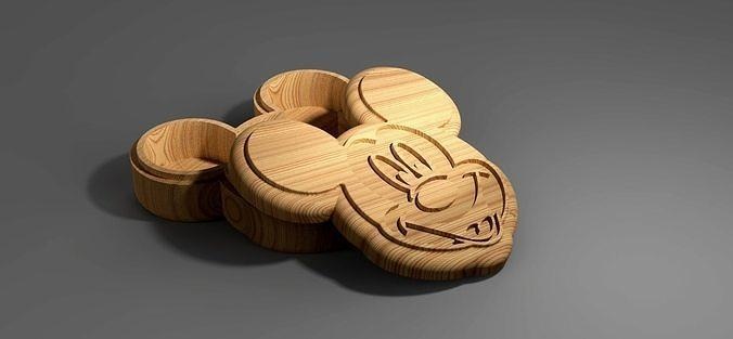 carved Mickey boîte eps svg cnc routeur récipient espace rangement décoration biscuit bijoux bois vcarve usinage graveur disney maison décor 3d print model - Mito3D