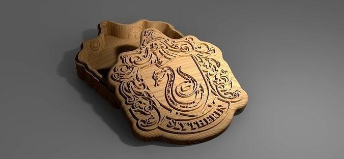v carved Slytherin Harry çömlekçi Kutu eps svg cnc yönlendirici konteyner depolama dekorasyon kurabiye mücevher Odun Vcarve işleme oymacı istemek ev dekor 3d print model - Mito3D