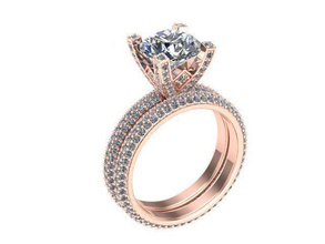 v head rose ring matching band jewelry gem rings diamonds rosegold 3d print model - Mito3D