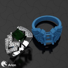 v ring emerald cut stone jewelry gold diamond stones jewel fashion 3dcad print silver woman rings 3d print model - Mito3D
