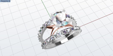 v style ring jewelry wedding engagement ladies diamond gold silver rings 3d print model - Mito3D