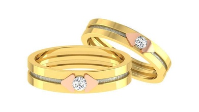 sevgili Solitaire çift grup yüzük düğün nişan mücevher yazdırılabilir elmas altın takı yüzükler gelin damat platin bantlar krom metalik evlilik 3d print model - Mito3D