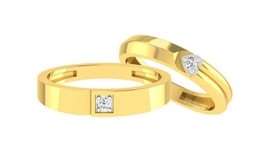 sevgili Solitaire çift grup yüzük düğün nişan mücevher elmas altın takı yüzükler gelin damat bantlar Aşk kalp siluet kontur 3d print model - Mito3D