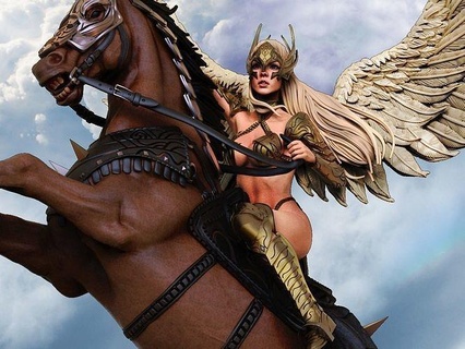 Valkyrie 3d Yazdır at Kadın ra kovboy melek merak etmek Amazon tanrıça Odin heykel viking kız güzellik kanatlar Pegasus Tanrı Sanat heykeller 3d print model - Mito3D