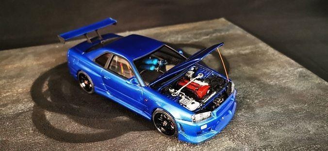 valorizer kullandım Aoshima model kitler Nissan gtr r34 fastfuri hızlı öfkeli motor bölmesi Öfkeli takım hobi kendin yap 3d print model - Mito3D