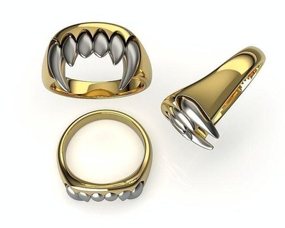 vampiro fang denti squillare mordere fantasia mostro dracula Halloween gioielleria oro stampabile argento mascella anelli 3d print model - Mito3D