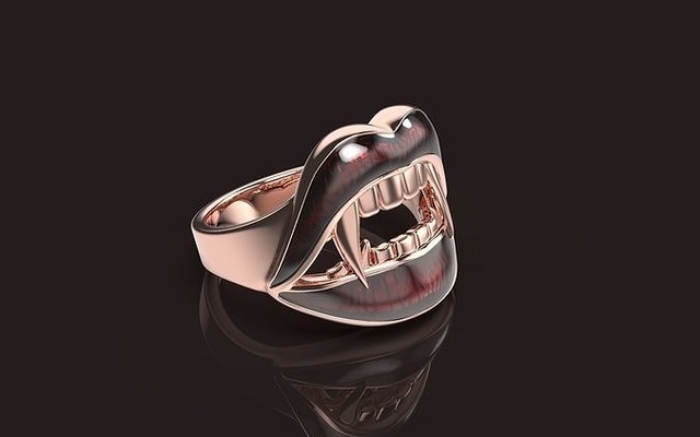 vampiro labios anillo joyería diseño joyas diseñadora cadjewelry 3djewellery modelado oro plata diamantes imprimible moda 3design 3dcad esmalte oscuro joya anillos 3d print model - Mito3D