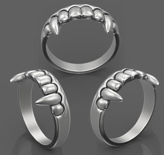 vampiro dentes anel cabeça mandíbula jóia joalheria joalheiro argolas lobisomem lápide Drácula predador grave osso 3D print model - Mito3D