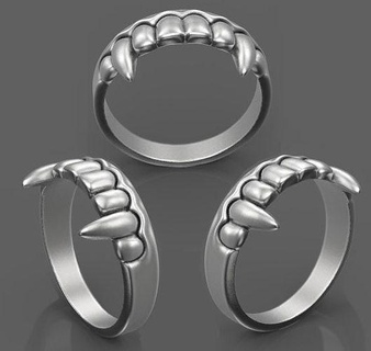 vampire teeth ring vampire teeth ring head jaw jewel jewelry jeweler rings werewolf tombstone dracula predator grave bone  3d print model - Mito3D