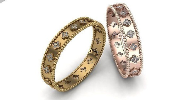 furgão cleef trevos pulseira joalheria ouro imprimível diamante jóias moda jóia anel argolas perleeclovers Casamento prata trevo noivado pingente 3dring pulseiras 3d print model - Mito3D