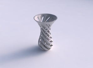 vaso curva funil superior trançado duas camadas de linhas torcida a casa curvo topo em decoração 3d print model - Mito3D