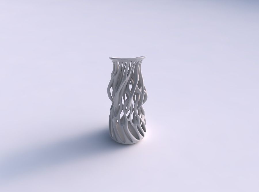 vase zylindrisch extrudierte Hals verdrehte äste exzentrisch Haus extrudiert twisted Niederlassungen Exzenter Dekor 3D print model - Mito3D