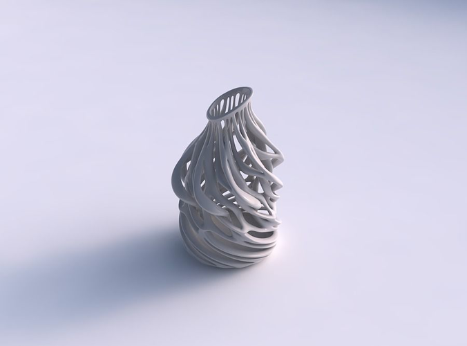 Vase zylindrisch extrudiert Hals verdrehte Geäst gedehnt Ecke Haus Dekor 3D print model - Mito3D