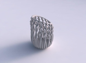 florero cilíndrico retorcido músculo estructura exprimido estirado esquina casa decoración 3d print model - Mito3D