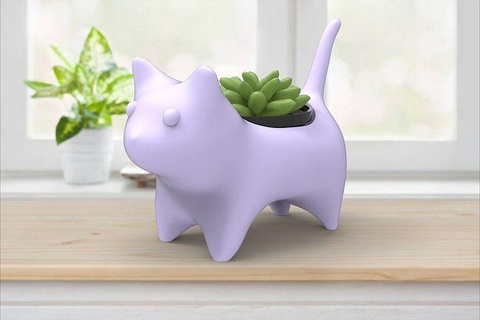 vase potted succulent plants cat wood nature family table plant interior house design furniture art modern flower architectural decoration decor 3d print model - Mito3D