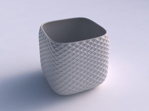vase quadratic stumpy diagonal grid dents house decor 3d print model - Mito3D