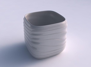 vase quadratisch stumpy verzerrte horizontale Dellen Haus quadratische verzerrt Dekor 3d print model - Mito3D