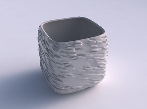 jarrón cuadrática achaparrada trenzado diagonal abolladuras protuberancias casa florero las decoración 3d print model - Mito3D