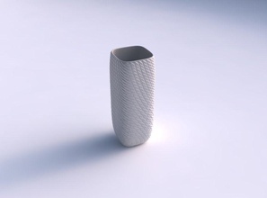 vase quadratic tall twisted diagonal grid bulges house decor 3d print model - Mito3D