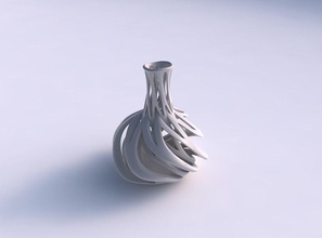 vazo küresel uzun boyun iç içe geçmiş çizgiler bükülmüş konik 2 dalgalı ev dekor 3d print model - Mito3D