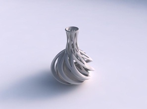 vase spherical bottom long neck intertwining lines twisted tapered 2 house decor 3d print model - Mito3D