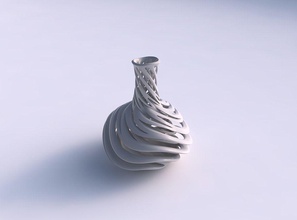 vase spherical bottom long neck intertwining lines very twisted tapered 2 wavy house decor 3d print model - Mito3D