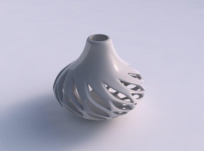 vase spherical long neck smooth beveled cuts extruded top twisted squeezed house decor 3d print model - Mito3D