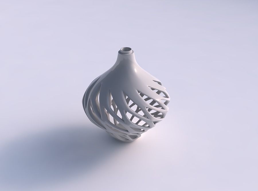 vase sphérique à la mi section lisse coupes extrudé haut tordu serré maison de les coupures pressé décor 3D print model - Mito3D