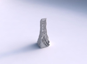 vase squeezed bent rectangle diagonal grid lattice 3 house dish decor architectural decoration 3d print model - Mito3D